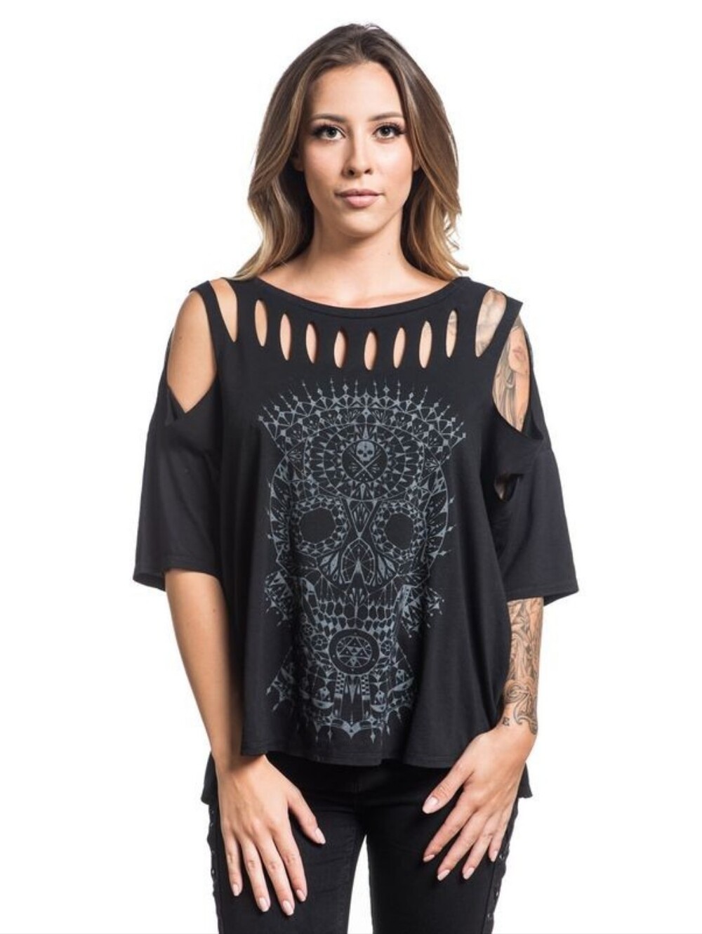 RARE 2012 Deadstock Sullen Art Collective Slash-Neck Ornate Skull Tee - NWT